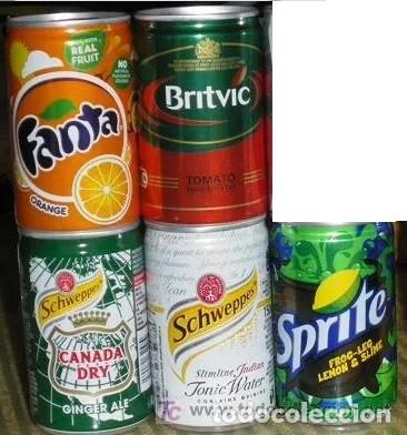 Colecionismo de Coca-Cola e Pepsi: Set 5 Lata Bote Refresco 150 cc. Reino Unido