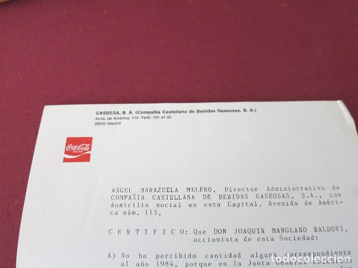 Collectionnisme de Coca-Cola et Pepsi: DOCUMENTO COCA COLA CASBEGA S.L. MADRID
