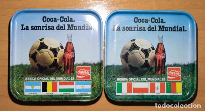 Collectionnisme de Coca-Cola et Pepsi: 2 posavasos met&aacute;licos - Coca-Cola - La sonrisa del Mundial - Espa&ntilde;a 82&rdquo;