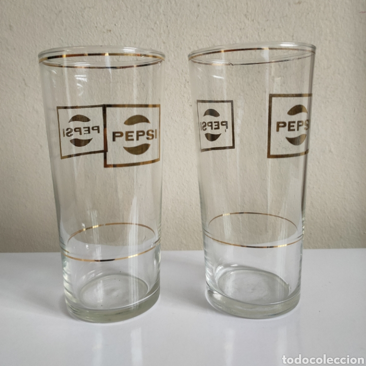 Colecionismo de Coca-Cola e Pepsi: Juego de dos vasos Pepsi serigraf&iacute;a dorada vintage - BUEN ESTADO DIFICIL RARO