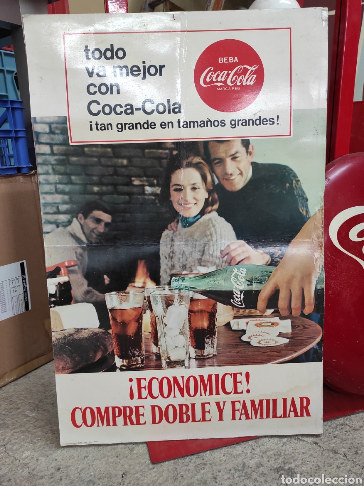 Collezionismo di Coca-Cola e Pepsi: Publicidad de Coca cola compre doble y familiar a&ntilde;o 1966. 62x41cm
