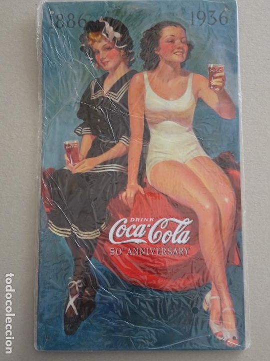 Coleccionismo de Coca-Cola y Pepsi: CARTEL CHAPA DE BEBIDAS. COCA COLA. RETRO VINTAGE. DAMA MUJER 1886 1936. 30X18CM. PRECINTADO