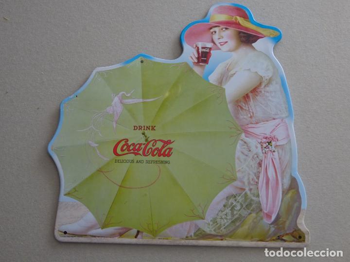 Sammeln von Coca-Cola und Pepsi: CARTEL CHAPA DE BEBIDAS. COCA COLA. RETRO VINTAGE. DAMA MUJER PARASOL. 25X25CM.