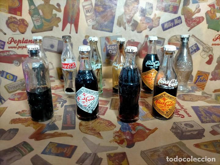 Collecting of Coca-Cola and Pepsi: COLECCION 10 BOTELLAS MINIATURA COCACOLA COCA COLA A&Ntilde;OS SESENTA ORIGINALES