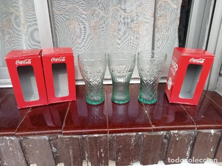 Colecionismo de Coca-Cola e Pepsi: vasos de coca cola.nuevos,lote de 3 con sus cajas,miden 14,5 ctm de alto