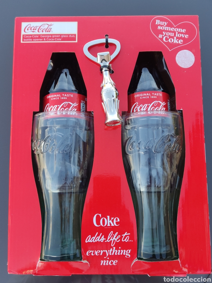 Coleccionismo de Coca-Cola y Pepsi: Pack Coca Cola. 1 Abridor, 2 botellas, 2vasos. - Foto 2