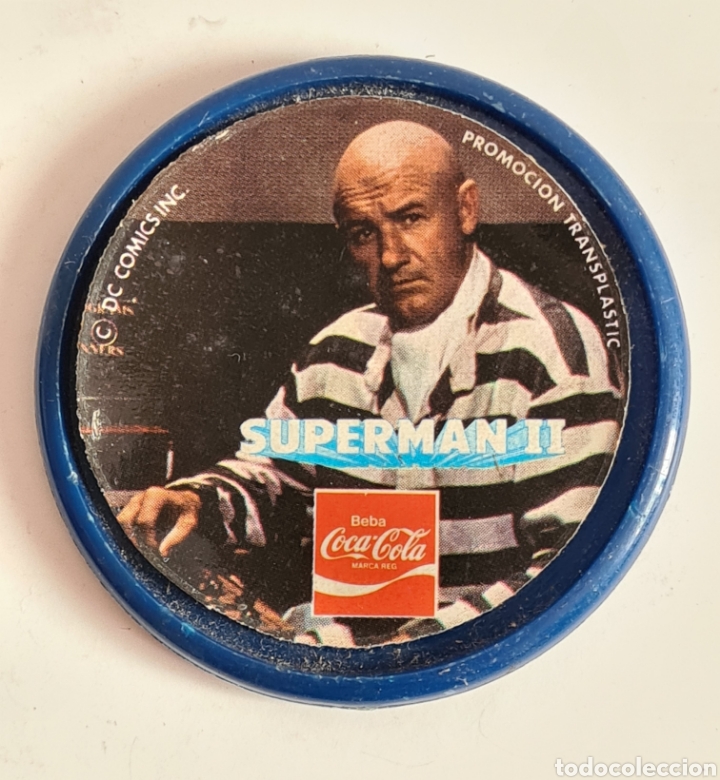 Sammeln von Coca-Cola und Pepsi: Chapa Cromo insignia publicidad Coca-Cola promoci&oacute;n Pel&iacute;cula Superman II Villano Lex Luthor DC C&oacute;mic