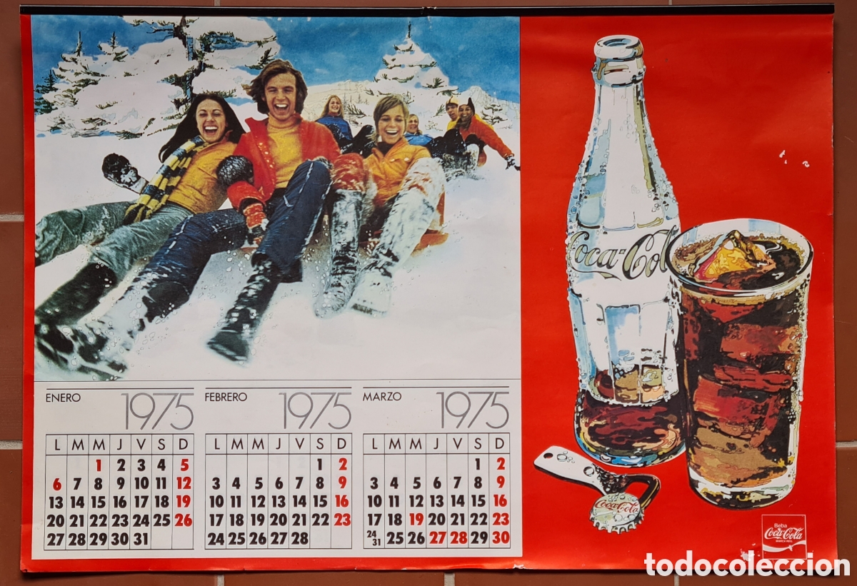 Colecionismo de Coca-Cola e Pepsi: Calendario de Pared publicidad Coca-Cola 1975 - Decoraci&oacute;n Vintage Coke Refresco Vintage