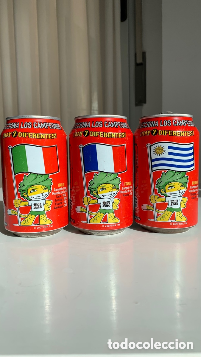 Collezionismo di Coca-Cola e Pepsi: LOTE DE 3 LATAS COCA COLA SUDAFRICA 2010, CAMPEONES, BANDERAS ITALIA, FRANCIA Y URUGUAY