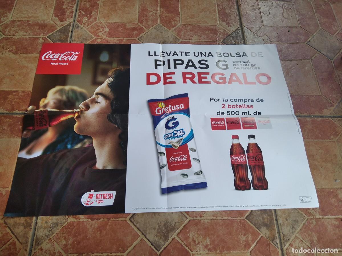 Sammeln von Coca-Cola und Pepsi: Antiguo p&oacute;ster cartel publicitario Promoci&oacute;n Coca Cola - Envoltorio pipas Grefusa.