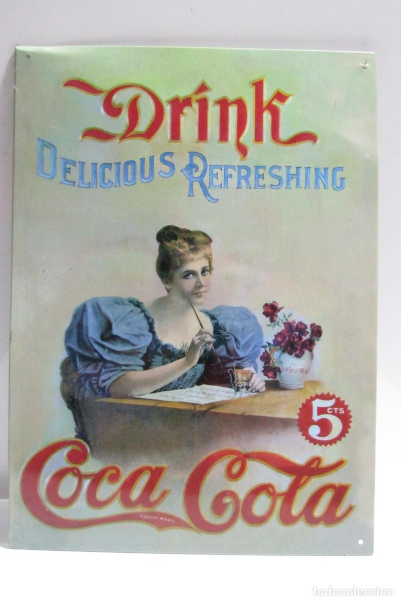 Collectionnisme de Coca-Cola et Pepsi: Cartel publicitario Coca Cola. Chapa, buen estado. 34,7x25cm