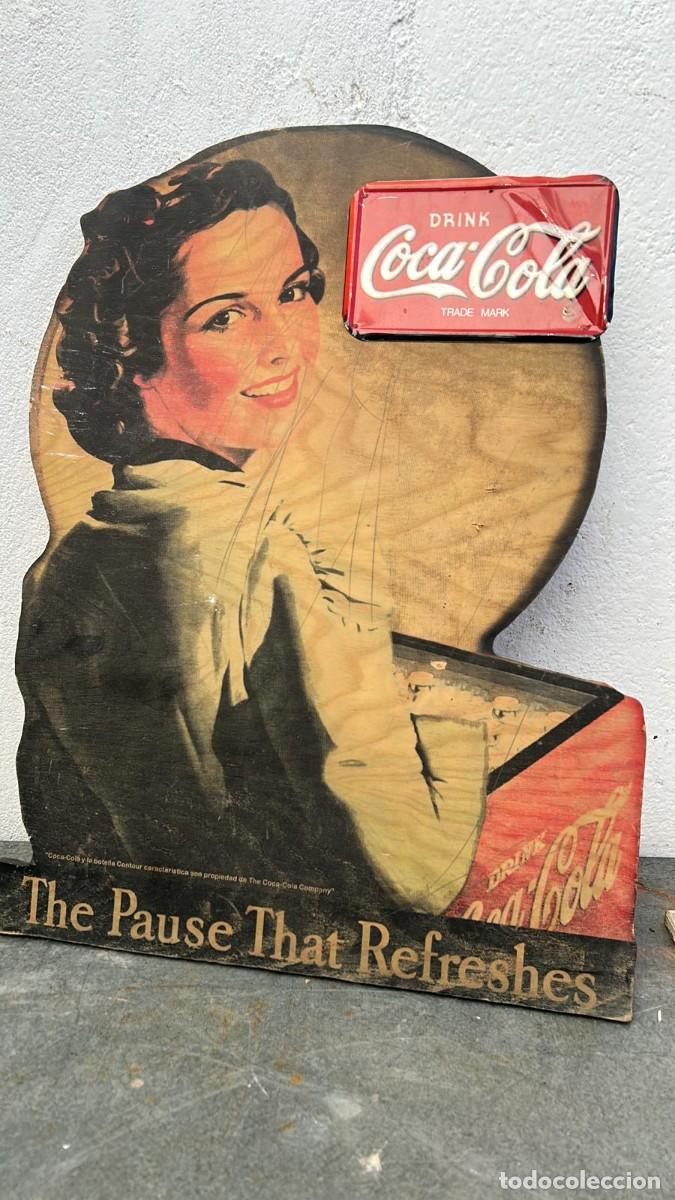 Collezionismo di Coca-Cola e Pepsi: CARTEL ANTIGUO DE COCA COLA EN MADERA DE 57 X 43 CMS.