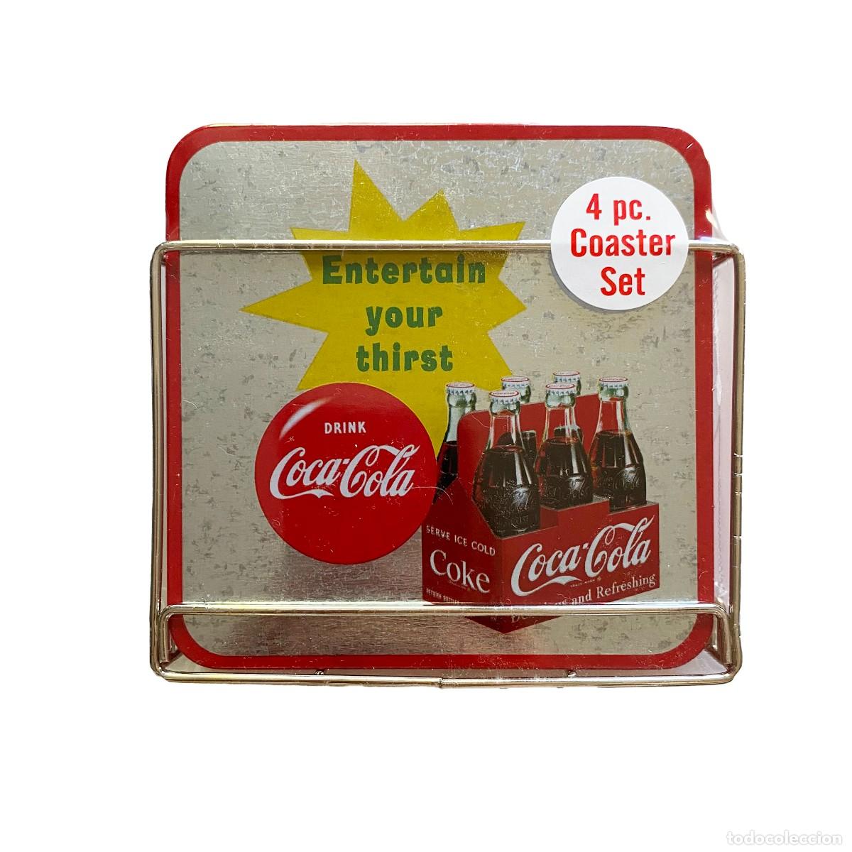 Collezionismo di Coca-Cola e Pepsi: POSAVASOS COCA COLA COCACOLA EN PACK DE 4 UNIDADES 10X10 CON SOPORTE, NUEVOS, PRECINTADOS