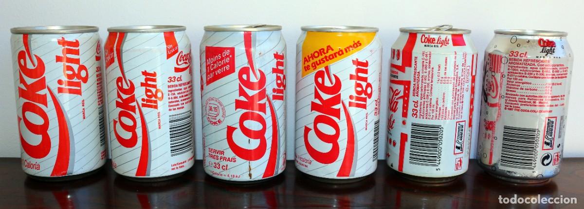 Coleccionismo de Coca-Cola y Pepsi: Lote de 6 latas de Coca-Cola Light - Foto 2