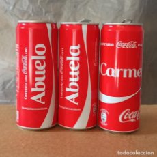 Coleccionismo de Coca-Cola y Pepsi: LOTE 3 LATAS TUBO COMPARTE UNA COCA-COLA CON ABUELO ABUELA CARMEN LATA BOTE CAN