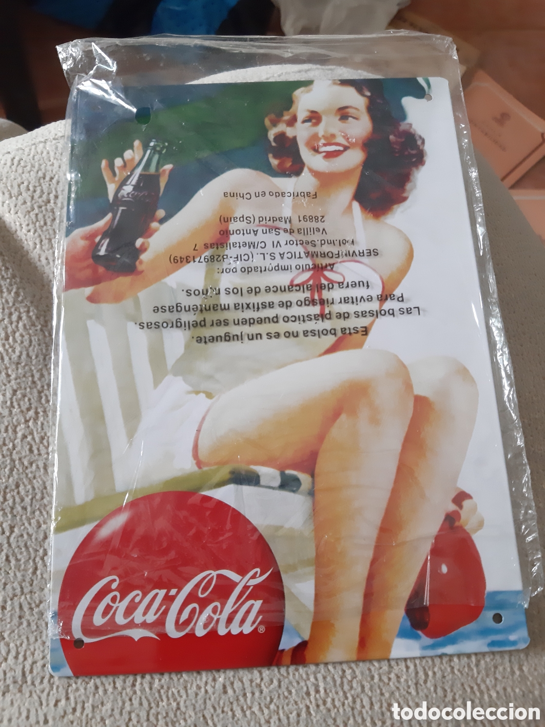 Collecting of Coca-Cola and Pepsi: Coca Cola .PLACA METAL 6 X 7,5 CM . REPRODUCCION EDITADA EN EL A&Ntilde;O 1991 DE ANTIGUOS CARTELES NUEVA