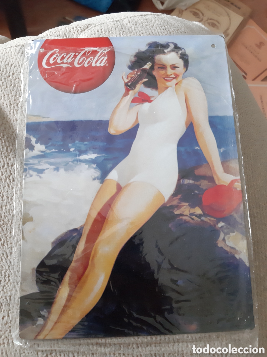 Collecting of Coca-Cola and Pepsi: Coca Cola .PLACA METAL 6 X 7,5 CM . REPRODUCCION EDITADA EN EL A&Ntilde;O 1991 DE ANTIGUOS CARTELES