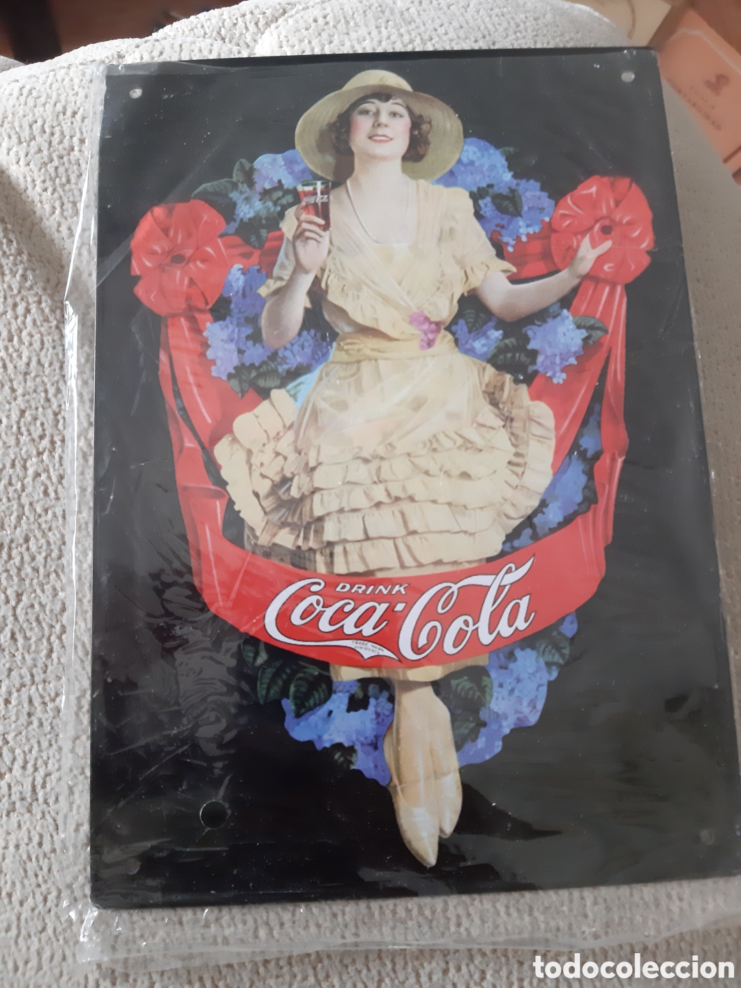 Collecting of Coca-Cola and Pepsi: Coca Cola .PLACA METAL 6 X 7,5 CM . REPRODUCCION EDITADA EN EL A&Ntilde;O 1991 DE ANTIGUOS CARTELES
