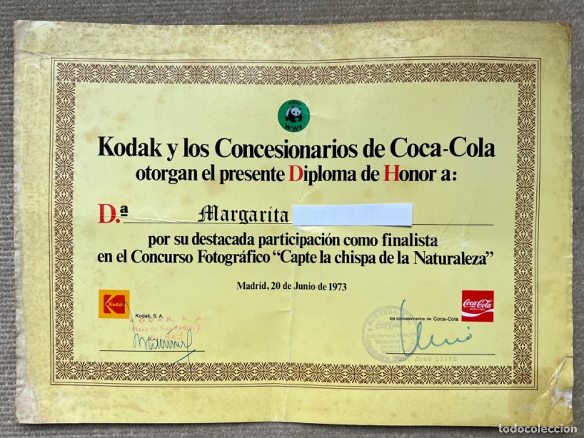 Coleccionismo de Coca-Cola y Pepsi: Diploma Kodak y los Concesionarios de Coca Cola - Concurso Fotogr&aacute;fico - A&ntilde;o 1973