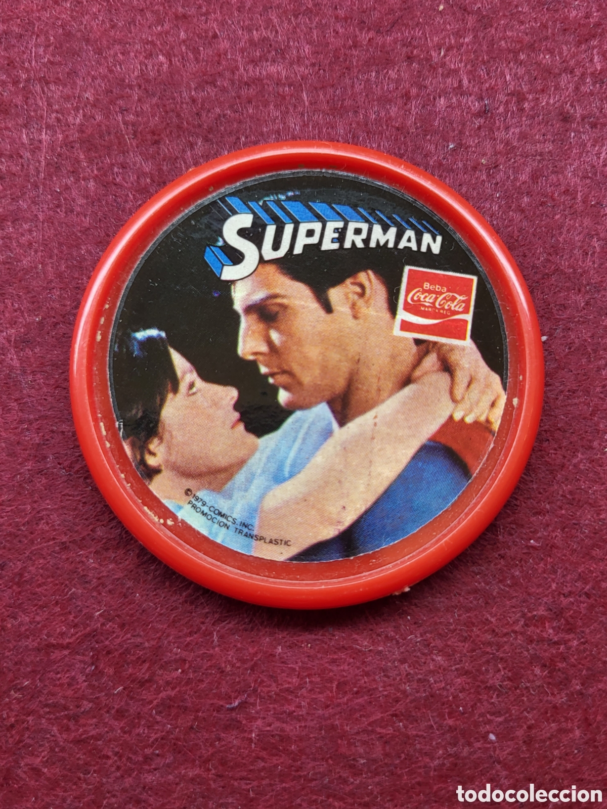 Collectionnisme de Coca-Cola et Pepsi: PIN CHAPA DE PLASTICO . SUPERMAN . PUBLICIDAD DE COCA COLA. A&Ntilde;O 1979. 52mm