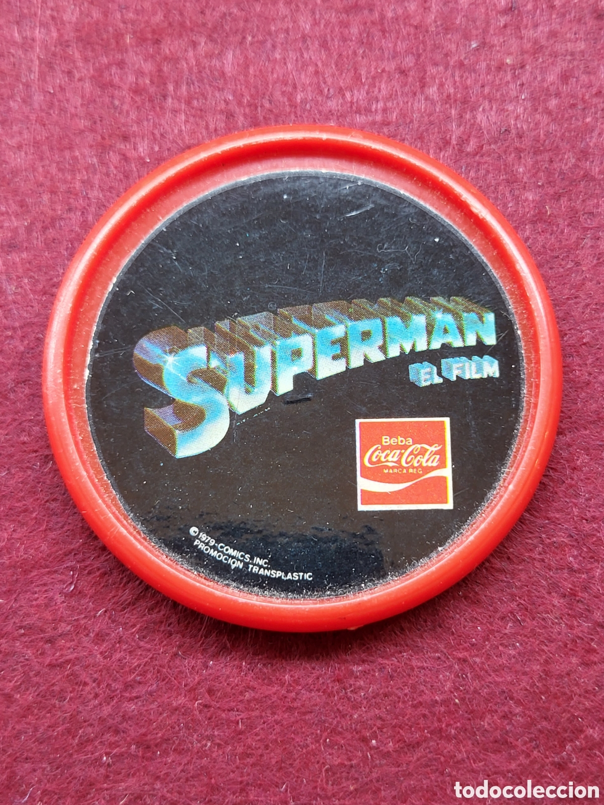 Collectionnisme de Coca-Cola et Pepsi: PIN CHAPA DE PLASTICO . SUPERMAN . PUBLICIDAD DE COCA COLA. A&Ntilde;O 1979. 52mm