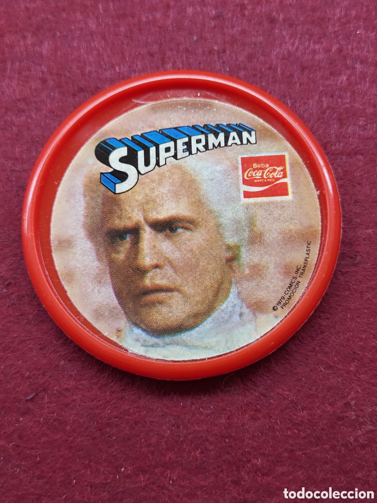 Collectionnisme de Coca-Cola et Pepsi: PIN CHAPA DE PLASTICO . SUPERMAN . PUBLICIDAD DE COCA COLA. A&Ntilde;O 1979. 52mm