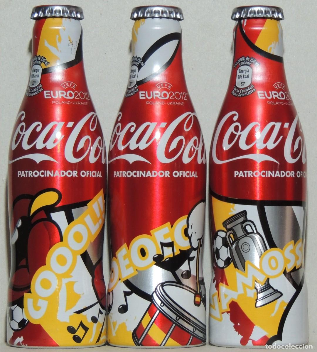 Sammeln von Coca-Cola und Pepsi: Set de tres botellas de Coca Cola Euro 2012. Espa&ntilde;a.