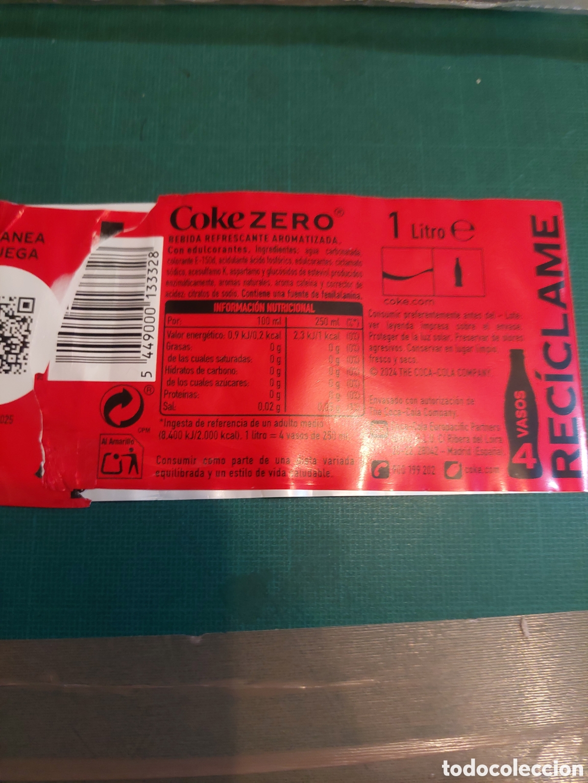 Coleccionismo de Coca-Cola y Pepsi: 1 litro etiqueta Coca-Cola zero - Foto 2