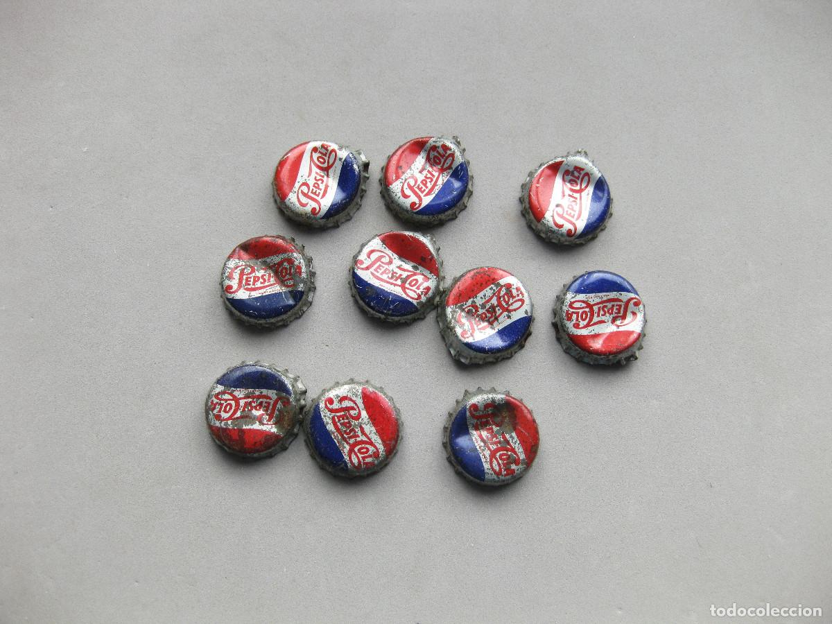 Coleccionismo de Coca-Cola y Pepsi: LOTE DE 10 CHAPAS ANTIGUAS DE PEPSI COLA - TAP&Oacute;N CORONA - TRASERA DE CORCHO