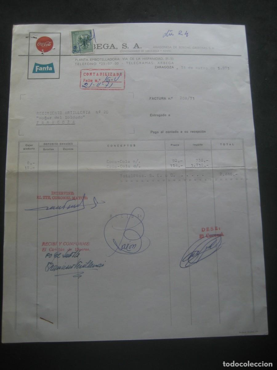Coleccionismo de Coca-Cola y Pepsi: FACTURA COCA COLA - FANTA. ARBEGA S.A. ZARAGOZA 1971. CON SELLOS. PARA EL EJERCITO
