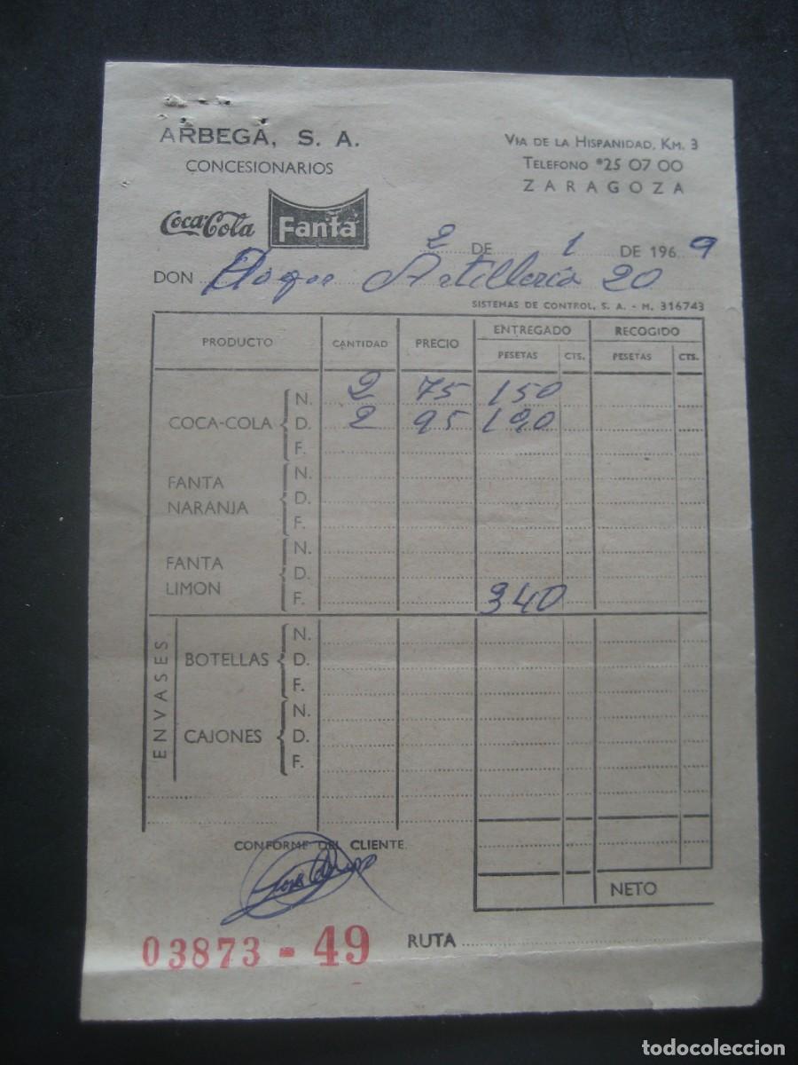 Coleccionismo de Coca-Cola y Pepsi: FACTURA COCA COLA - FANTA. ARBEGA S.A. ZARAGOZA 1969. PARA EL EJERCITO