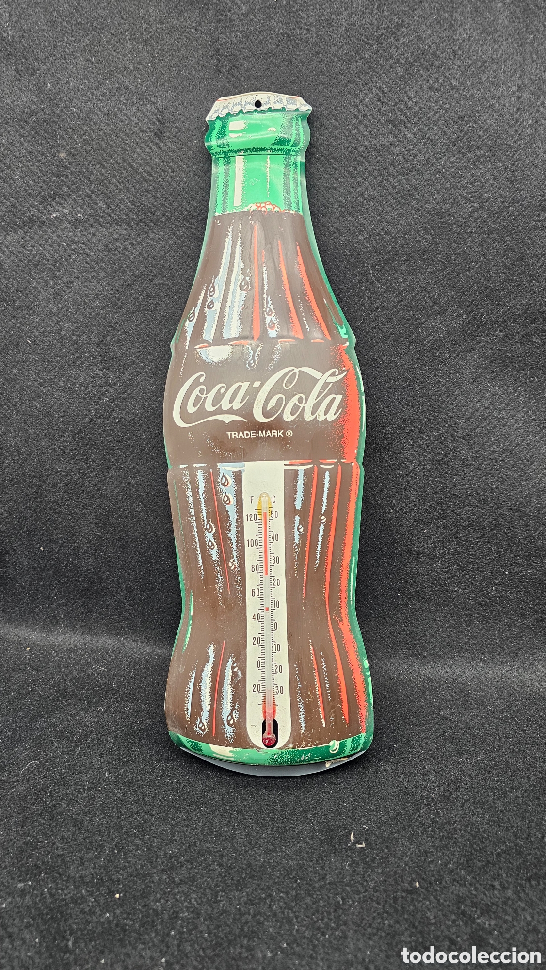 Coleccionismo de Coca-Cola y Pepsi: Term&oacute;metro publicitario de metal de Coca-Cola