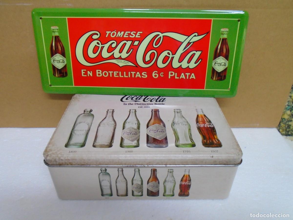 Coleccionismo de Coca-Cola y Pepsi: COCA-COLA.CARTEL Y CAJA DE HOJALATA.NUEVOS(REPRODUCCIONES)