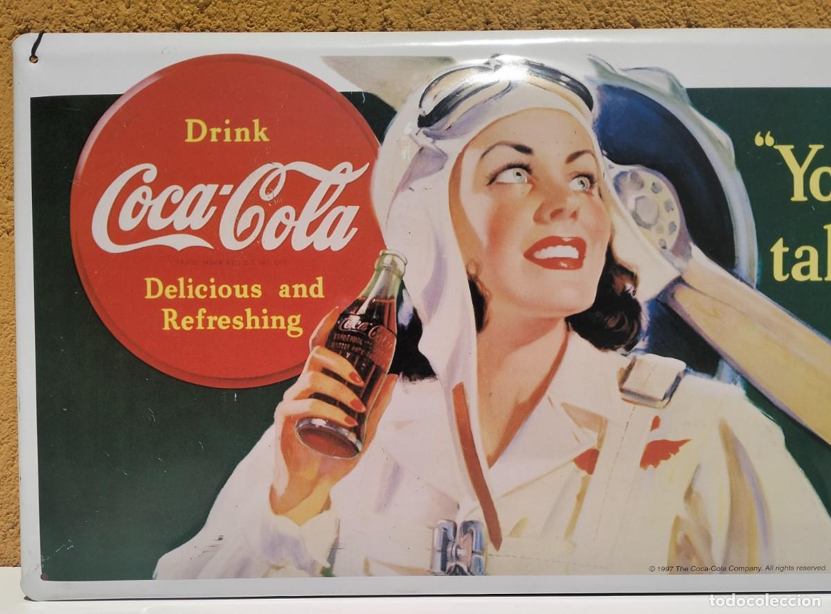 Coleccionismo de Coca-Cola y Pepsi: Placa publicida, hojalata litografiada original y oficial de Coca cola 1997