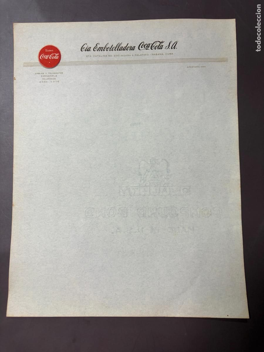 Coleccionismo de Coca-Cola y Pepsi: CARTA COMERCIAL CON MEMBRETE DE LA COMPA&Ntilde;IA COCA COLA.