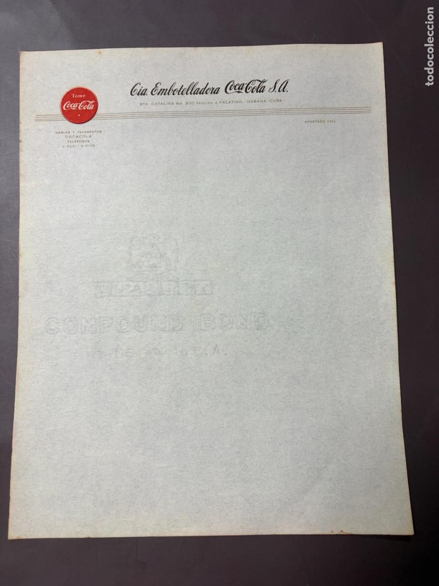 Coleccionismo de Coca-Cola y Pepsi: CARTA COMERCIAL CON MEMBRETE DE LA COMPA&Ntilde;IA COCA COLA.