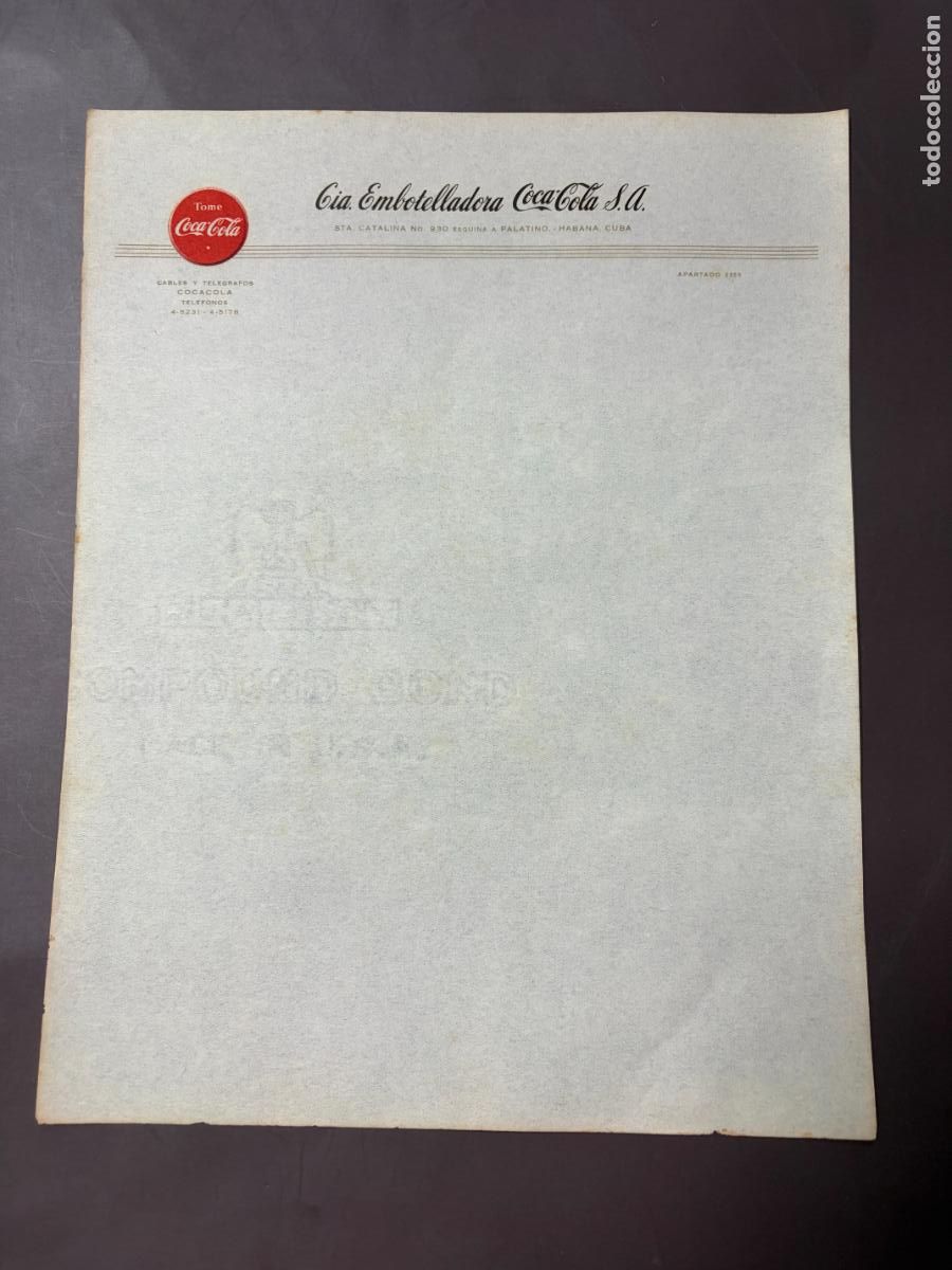 Coleccionismo de Coca-Cola y Pepsi: CARTA COMERCIAL CON MEMBRETE DE LA COMPA&Ntilde;IA COCA COLA.