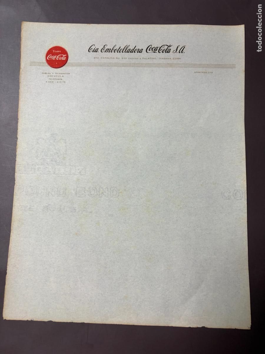 Coleccionismo de Coca-Cola y Pepsi: CARTA COMERCIAL CON MEMBRETE DE LA COMPA&Ntilde;IA COCA COLA.