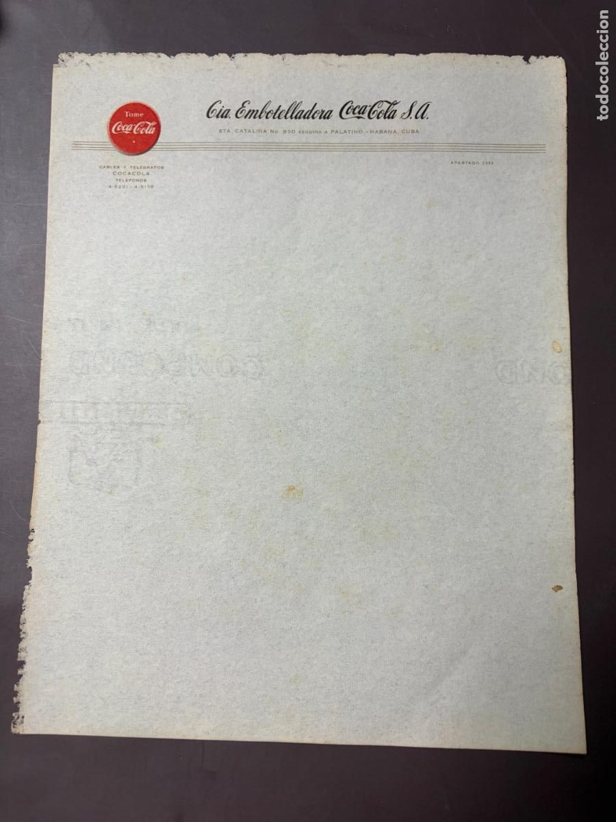 Coleccionismo de Coca-Cola y Pepsi: CARTA COMERCIAL CON MEMBRETE DE LA COMPA&Ntilde;IA COCA COLA.
