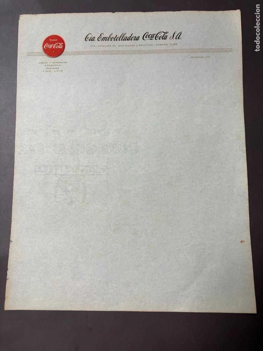 Coleccionismo de Coca-Cola y Pepsi: CARTA COMERCIAL CON MEMBRETE DE LA COMPA&Ntilde;IA COCA COLA.