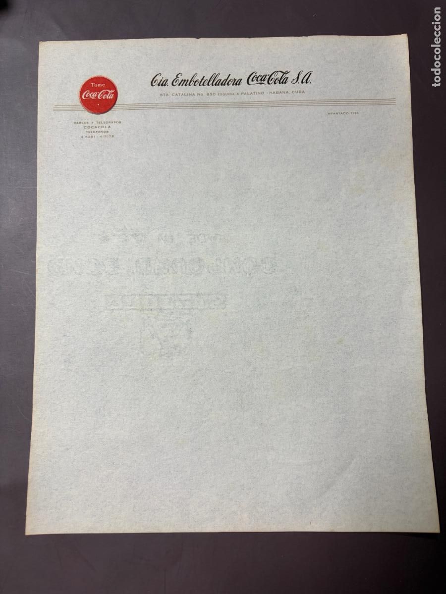 Coleccionismo de Coca-Cola y Pepsi: CARTA COMERCIAL CON MEMBRETE DE LA COMPA&Ntilde;IA COCA COLA.