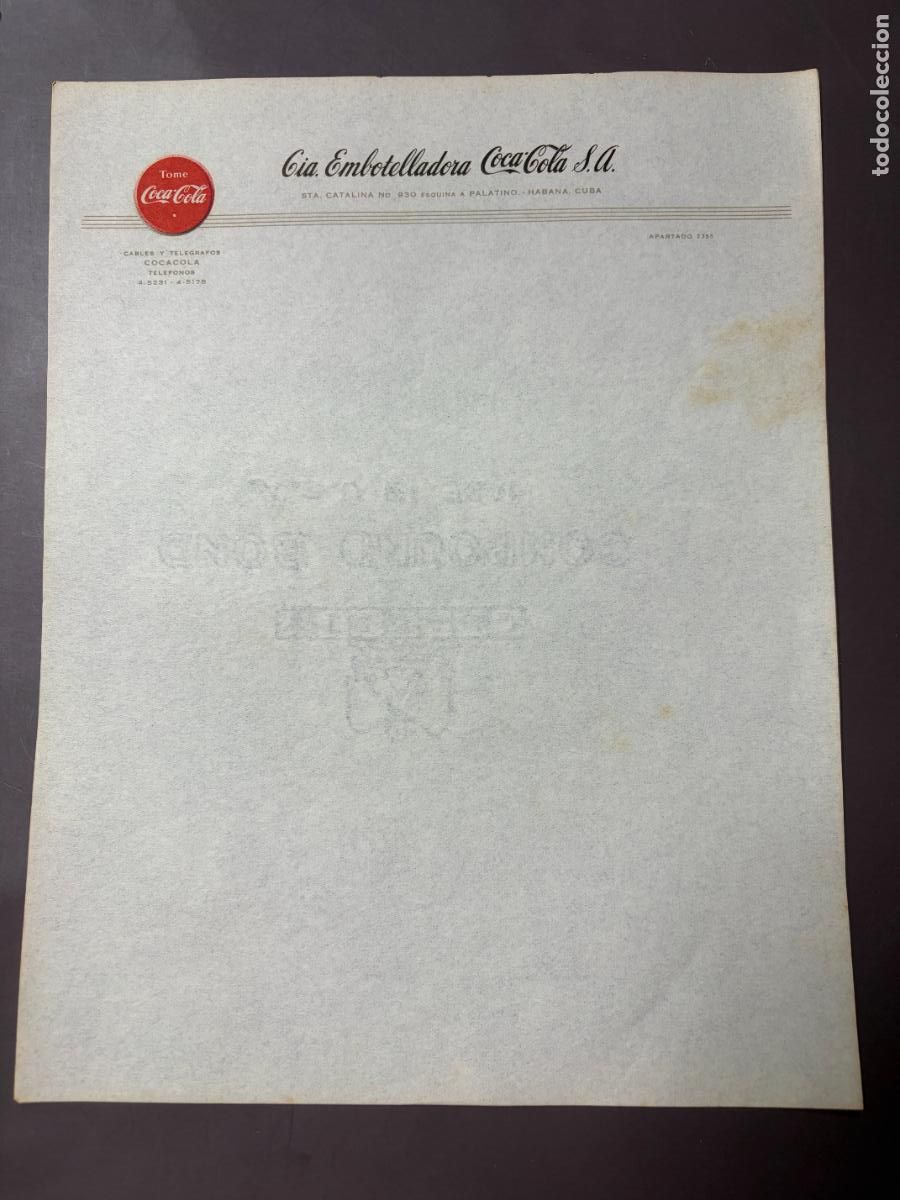Coleccionismo de Coca-Cola y Pepsi: CARTA COMERCIAL CON MEMBRETE DE LA COMPA&Ntilde;IA COCA COLA.