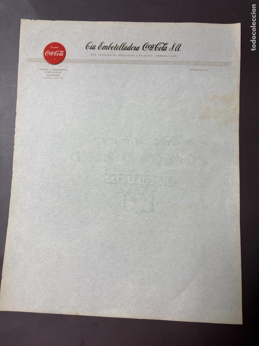 Coleccionismo de Coca-Cola y Pepsi: CARTA COMERCIAL CON MEMBRETE DE LA COMPA&Ntilde;IA COCA COLA.