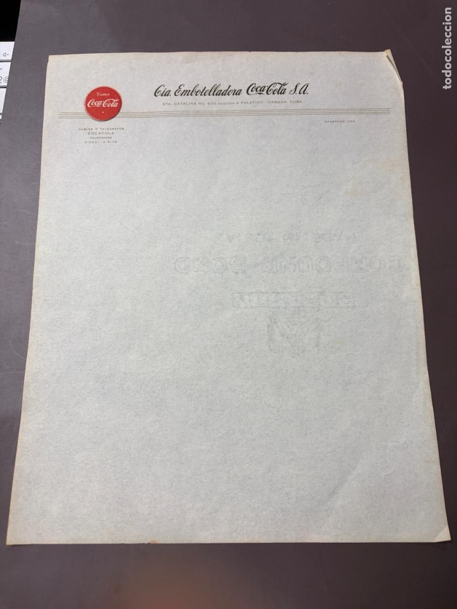 Coleccionismo de Coca-Cola y Pepsi: CARTA COMERCIAL CON MEMBRETE DE LA COMPA&Ntilde;IA COCA COLA.