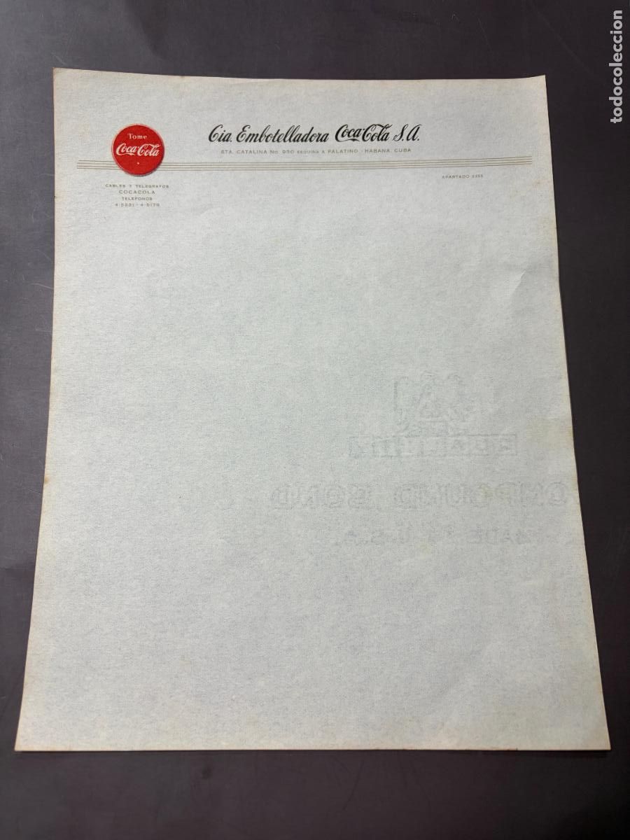Coleccionismo de Coca-Cola y Pepsi: CARTA COMERCIAL CON MEMBRETE DE LA COMPA&Ntilde;IA COCA COLA.