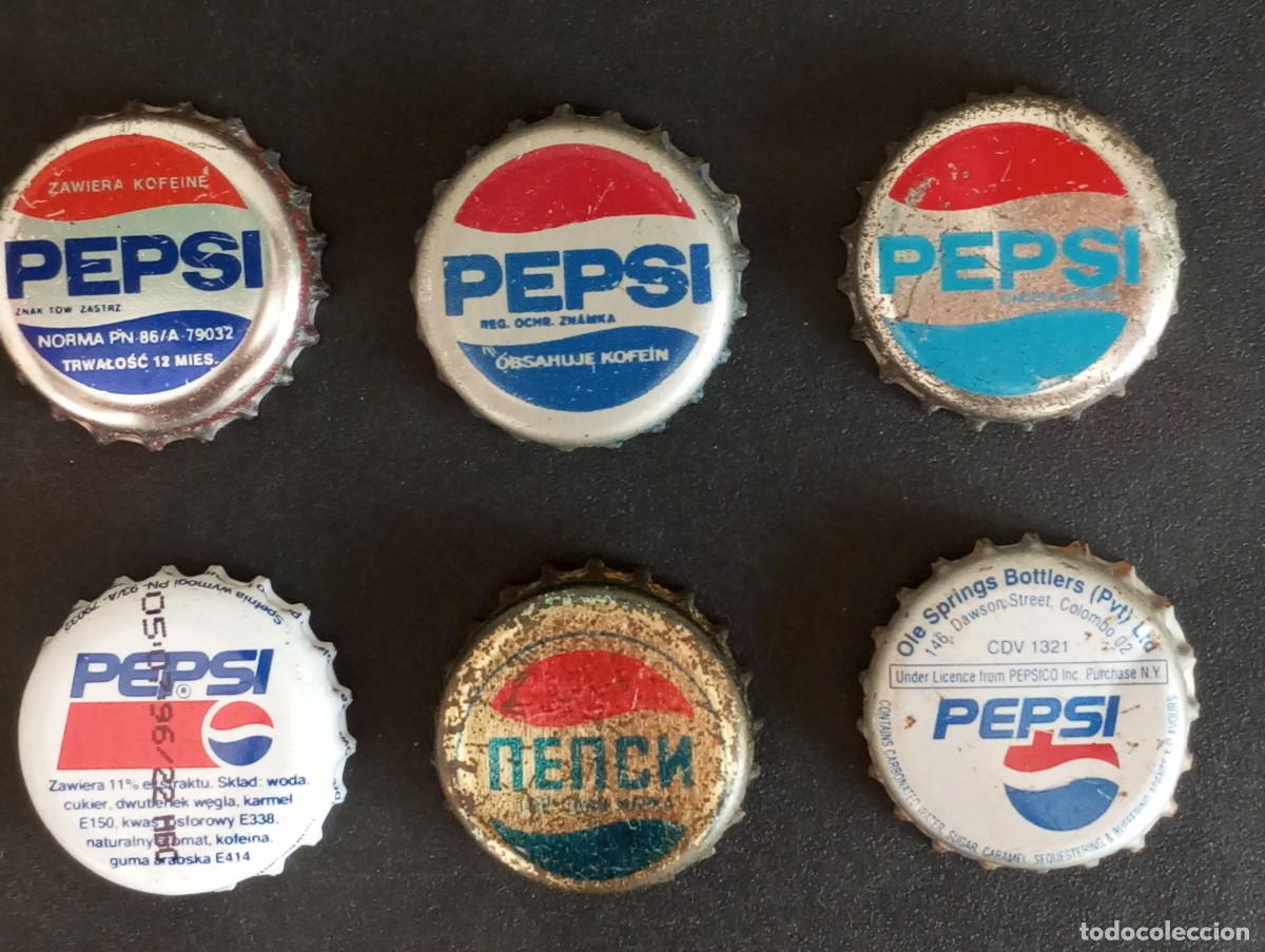 Coleccionismo de Coca-Cola y Pepsi: Lote de 6 chapas tap&oacute;n corona DIFERENTES de PEPSI