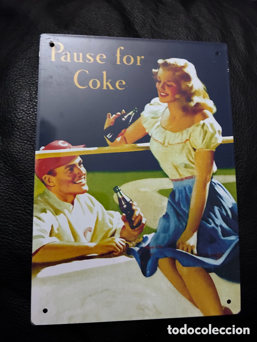 Coleccionismo de Coca-Cola y Pepsi: Placa met&aacute;lica Coca Cola vintage pin up chapa cartel decorativo retro