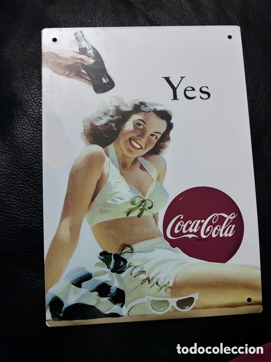Coleccionismo de Coca-Cola y Pepsi: Placa met&aacute;lica Coca Cola vintage pin up chapa cartel decorativo retro