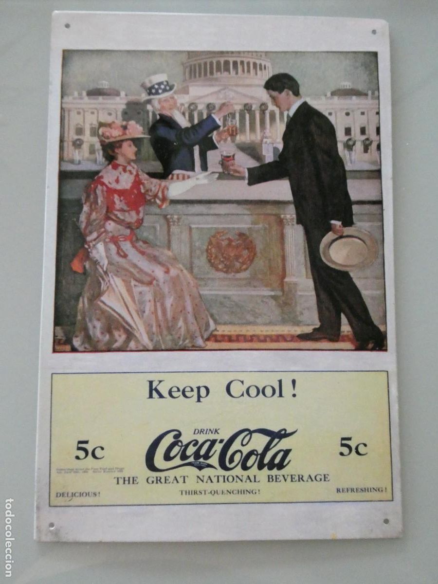 Coleccionismo de Coca-Cola y Pepsi: CHAPA CARTEL MET&Aacute;LICO PUBLICIDAD COCA COLA. CASA BLANCA DAMA GAL&Aacute;N US ESTADOS UNIDOS. 30X20CM 120GR