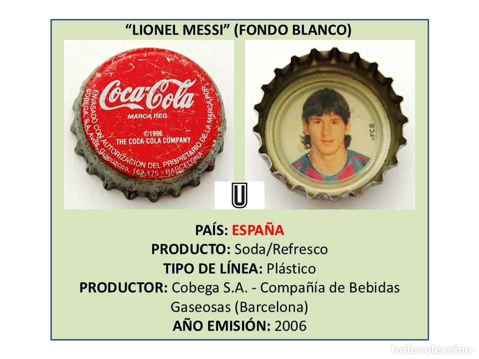 Coleccionismo de Coca-Cola y Pepsi: TAPON CORONA CAPSULA CHAPA SODA/REFRESCO COCA-COLA FCB ''LIONEL MESSI'' (ESPA&Ntilde;A)